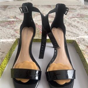Gianni Bini Black Patent Open-Toe Ankle Strap Heels